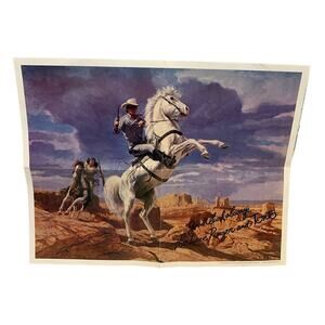 Vintage 1980 Lone Ranger Television Silver Tonto Good Luck Artwork Poster Print